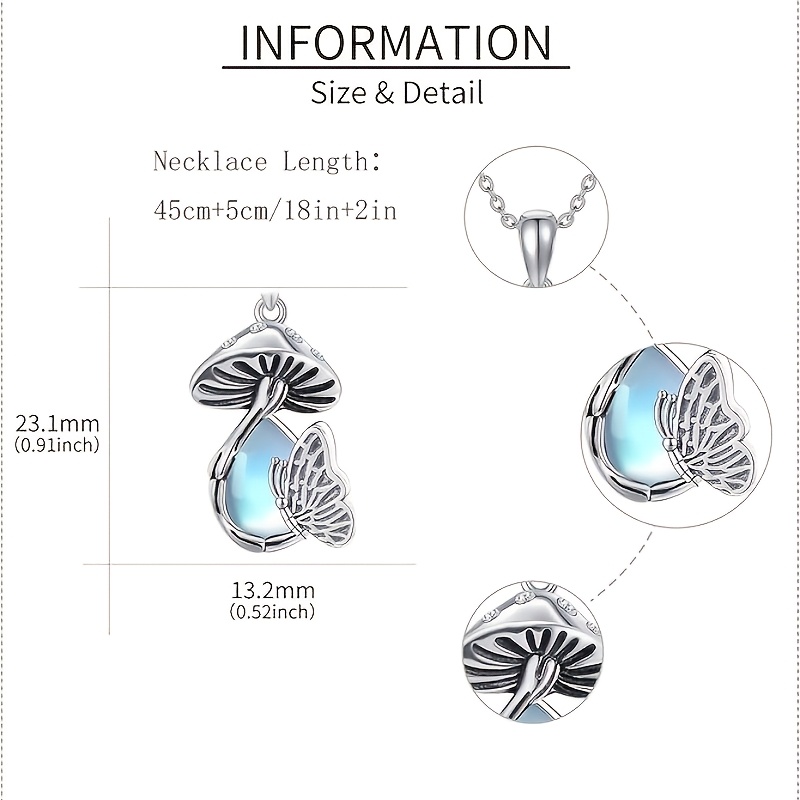 Women's S925 Silver Mushroom & Butterfly Pendant Necklace